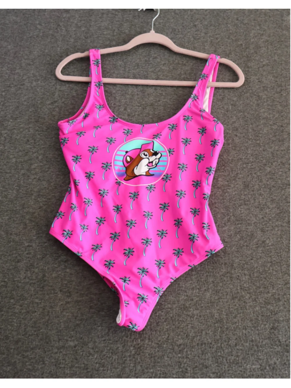 Buc-ee’s Pink Palm Tree One Piece Swimsuit Beaver Logo Women’s XS